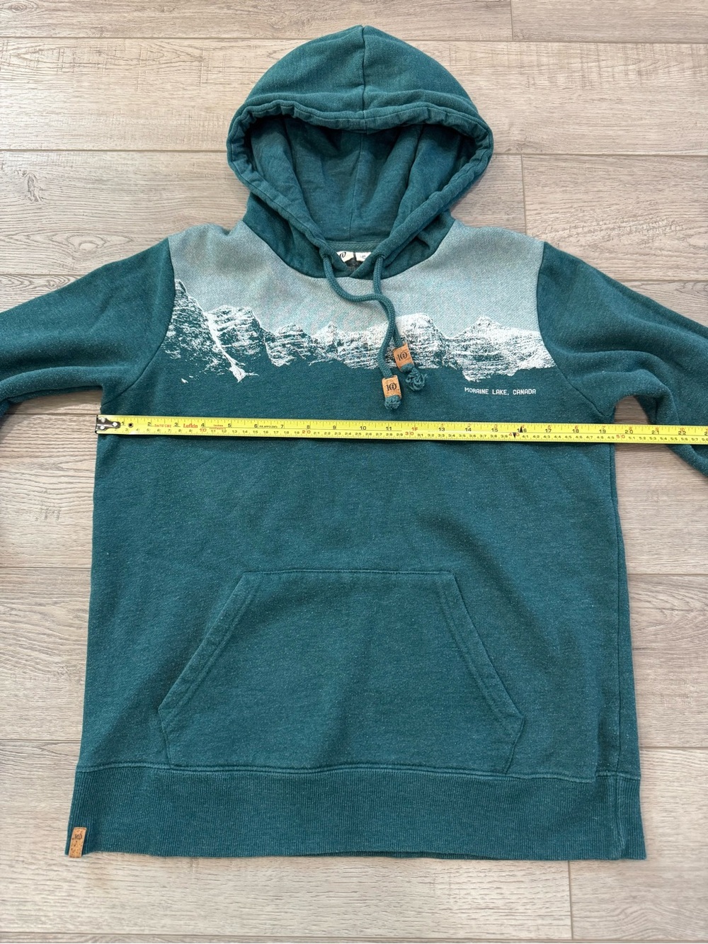 Teal Pullover Hoodie with Mountain and Moraine Lake Canada Graphic - Picture 2 of 9